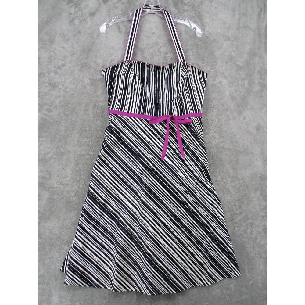 Amanda Smith Dress Womens Size 10 Striped  Babydoll Bow 90s Y2K Halter Retro Zip